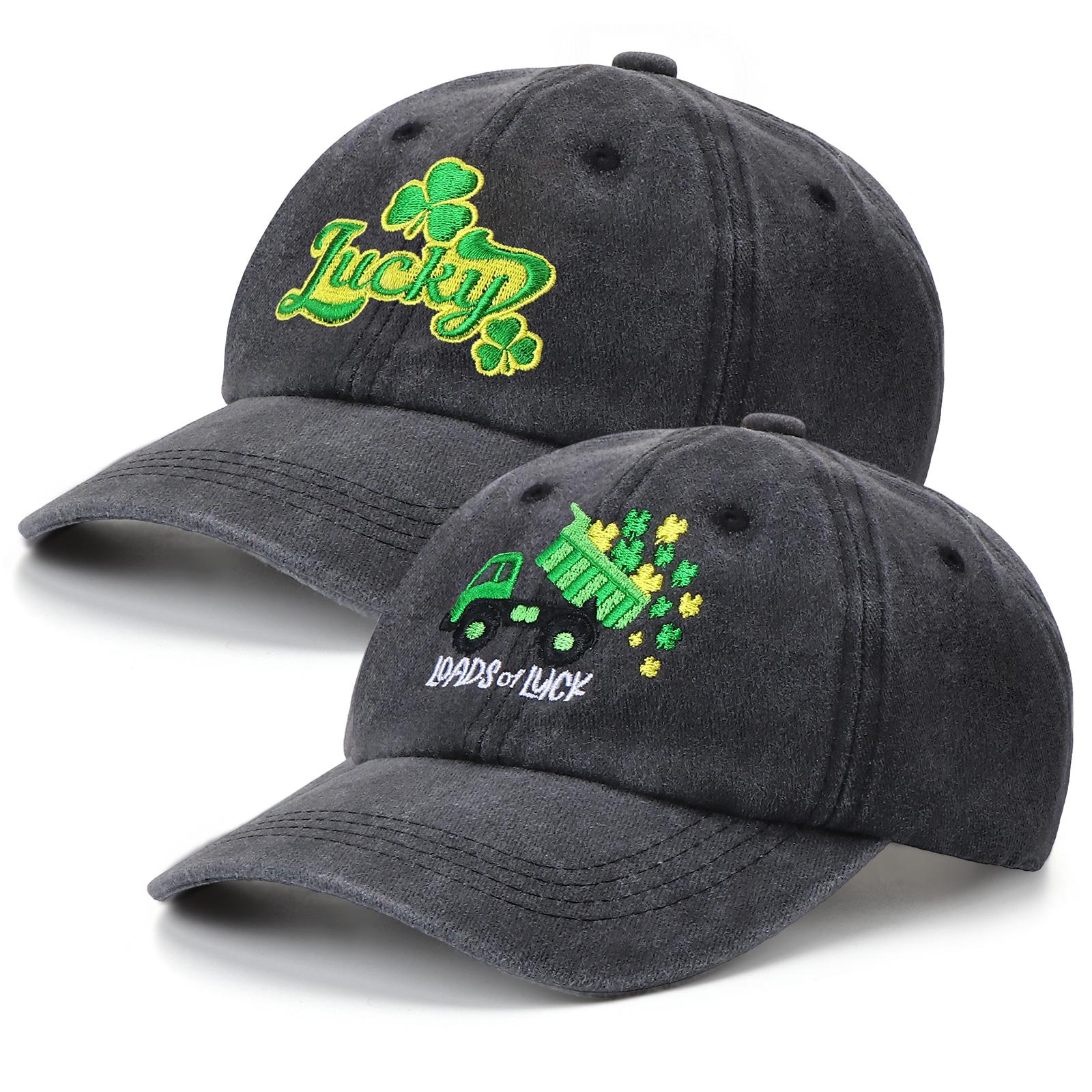 

2 Pack St. Patrick S Day Hats Embroidery Shamrock Baseball Caps 4 Leaf Clover Hats Adjustable Black Cotton Loads Of Luck Hat For бежевый