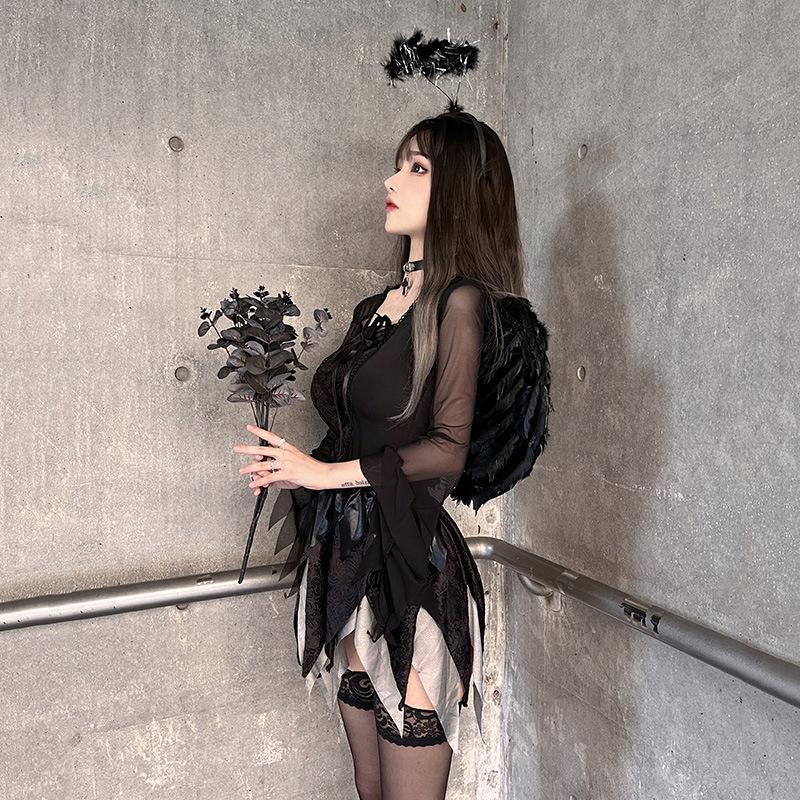 Halloween costume: adult angel wings, devil costume, black cosplay Dark gothic stage performance costumes