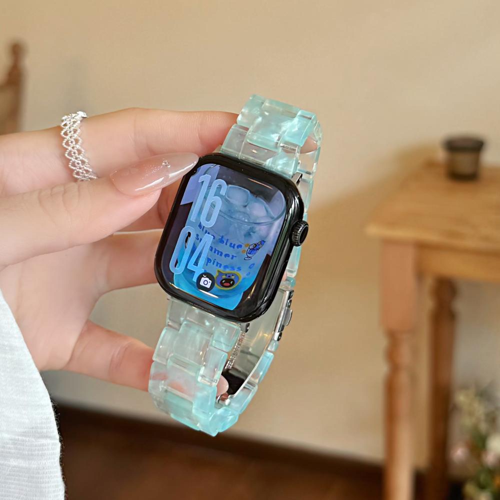 Marble Shell Pattern Resin Watch Band Butterfly Buckle Strap Compatible with Apple Watch Series 1–11 / SE / Ultra Fits 38–49mm