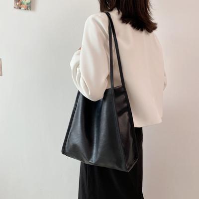 Newest Large Capacity Simple Pure Color Soft Tote Bags Leisure Korean Style Daily Students Bags Handbag Women'S Leather Bags
