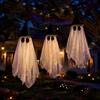 Garden Haunted House Accessories 3 Pcs Halloween Hanging Ghost Decoration, Spooky Large Mesh Easy Storage Props with Witch Hat for Porch, Yard,