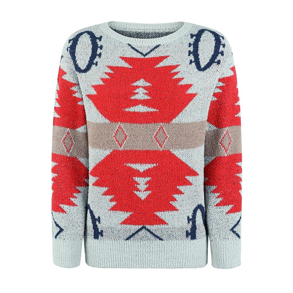 QICED Contrast Color Women's Knitwear Autumn Winter Christmas Long Sleeve Sweater Women