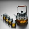 Pokaro Tea Heat-Resistant Glass Teapot, 1060ml, with Two Detachable Strainers, for Steaming and Brewing Tea Leaves, Ink-Colored Design with Wooden