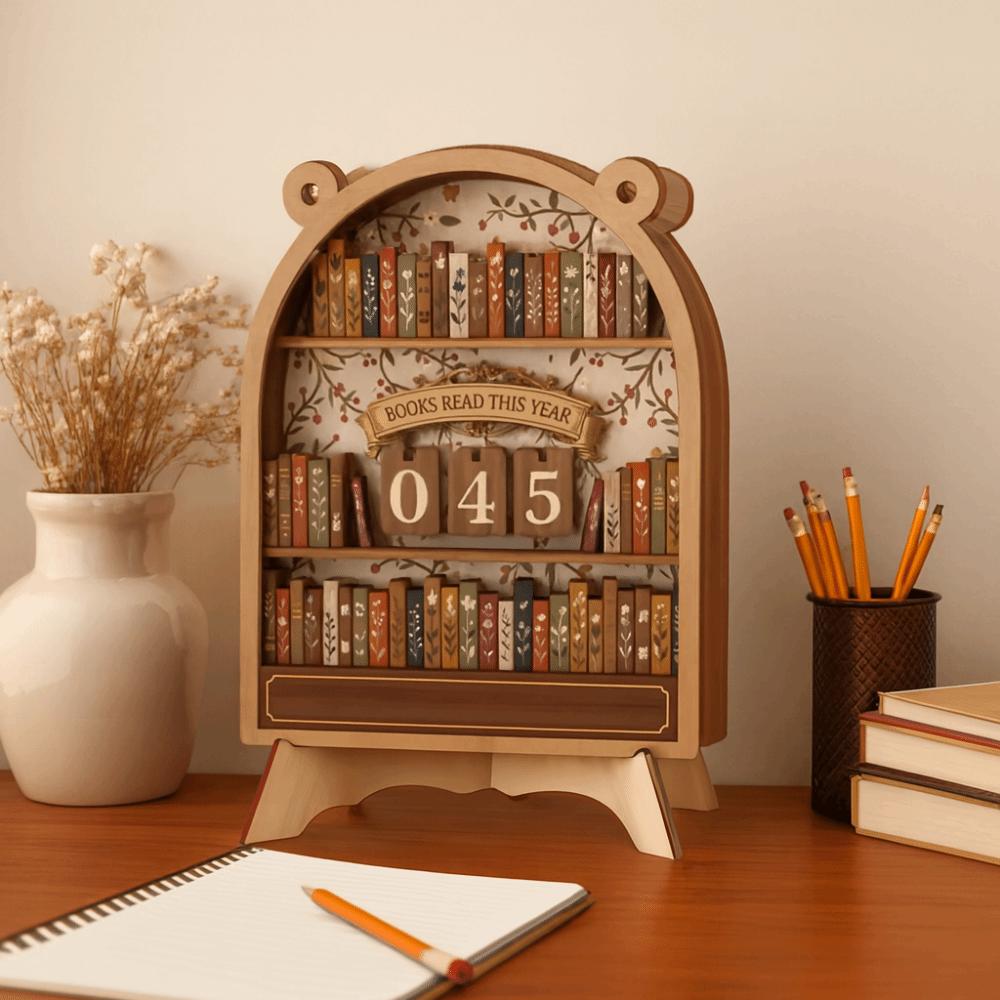 Classic Wooden Reading Challenge Tracker Handmade Retro Reading Book Counter Household DIY Reading Book Signage Study