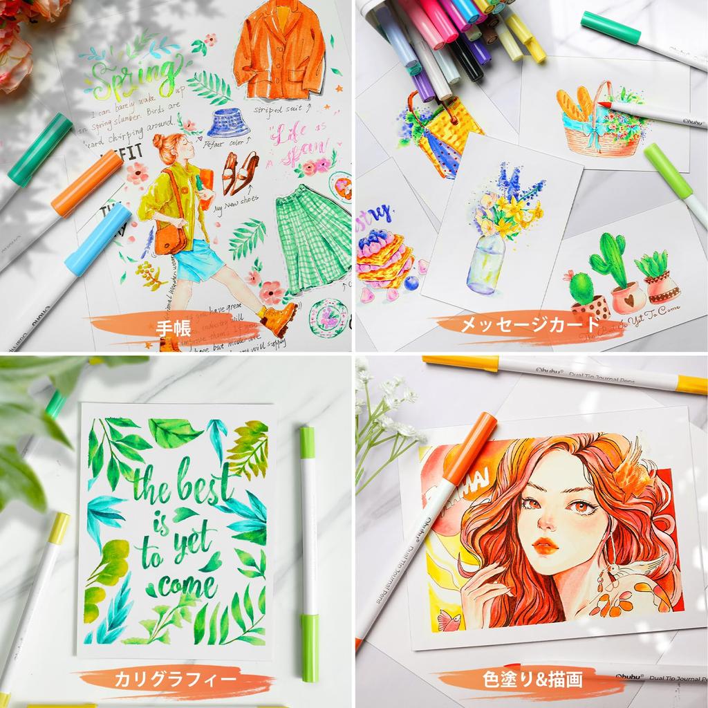 Ohuhu Illustration Markers Brush and Extra Fine Point 40 Color Set Watercolor Illustration Pen Color Pen Brush Tip Twin Marker Pen Notebook Drawing