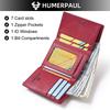 Humerpaul Ladies First Layer Cowhide Three-folding Wallet RFID Anti-theft Brush Portable Wallet Multi-card Slot Large-capacity Multi-compartment
