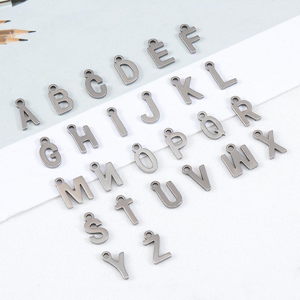 50pcs Mini A to Z Initial Charms Stainless Steel Letter Charms Alphabet Pendants DIY Earrings Necklaces Jewelry Making Wholesale