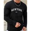 Herren Bequemes Sportliches Lässiges Lockeres Übergröße New York USA Aufdruck Rundhals Langarm T-Shirt Top