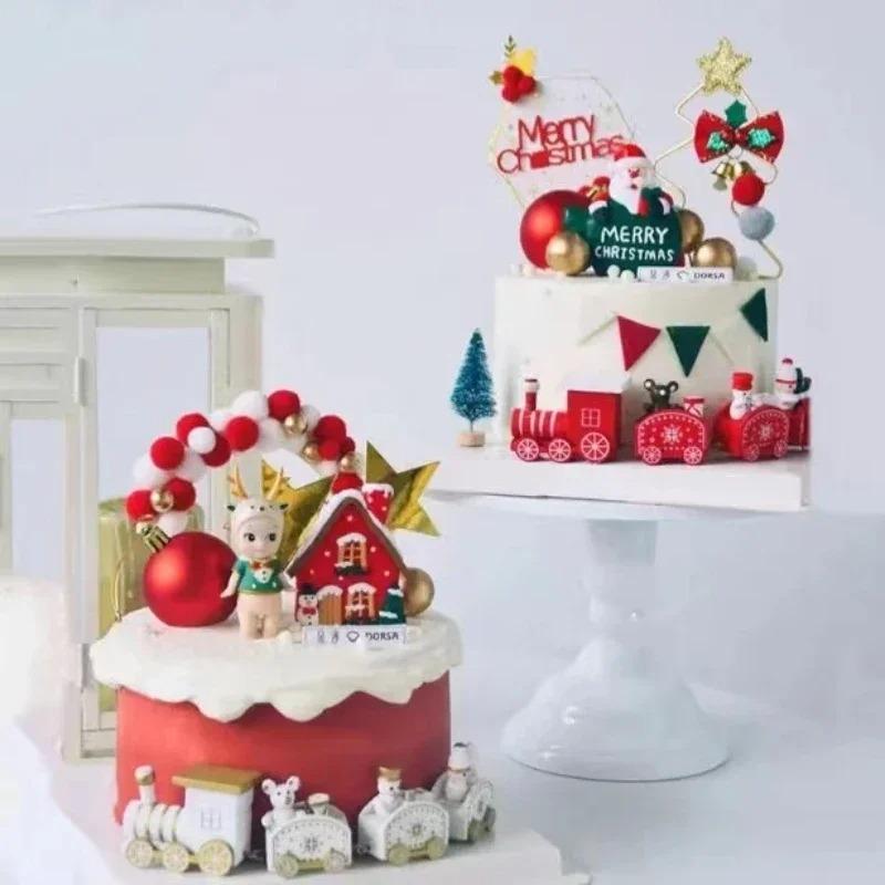 Christmas Miniature Train Decoration Santa Claus Holiday Festive Table Ornament Baking Decoration Scene Prop Home Display