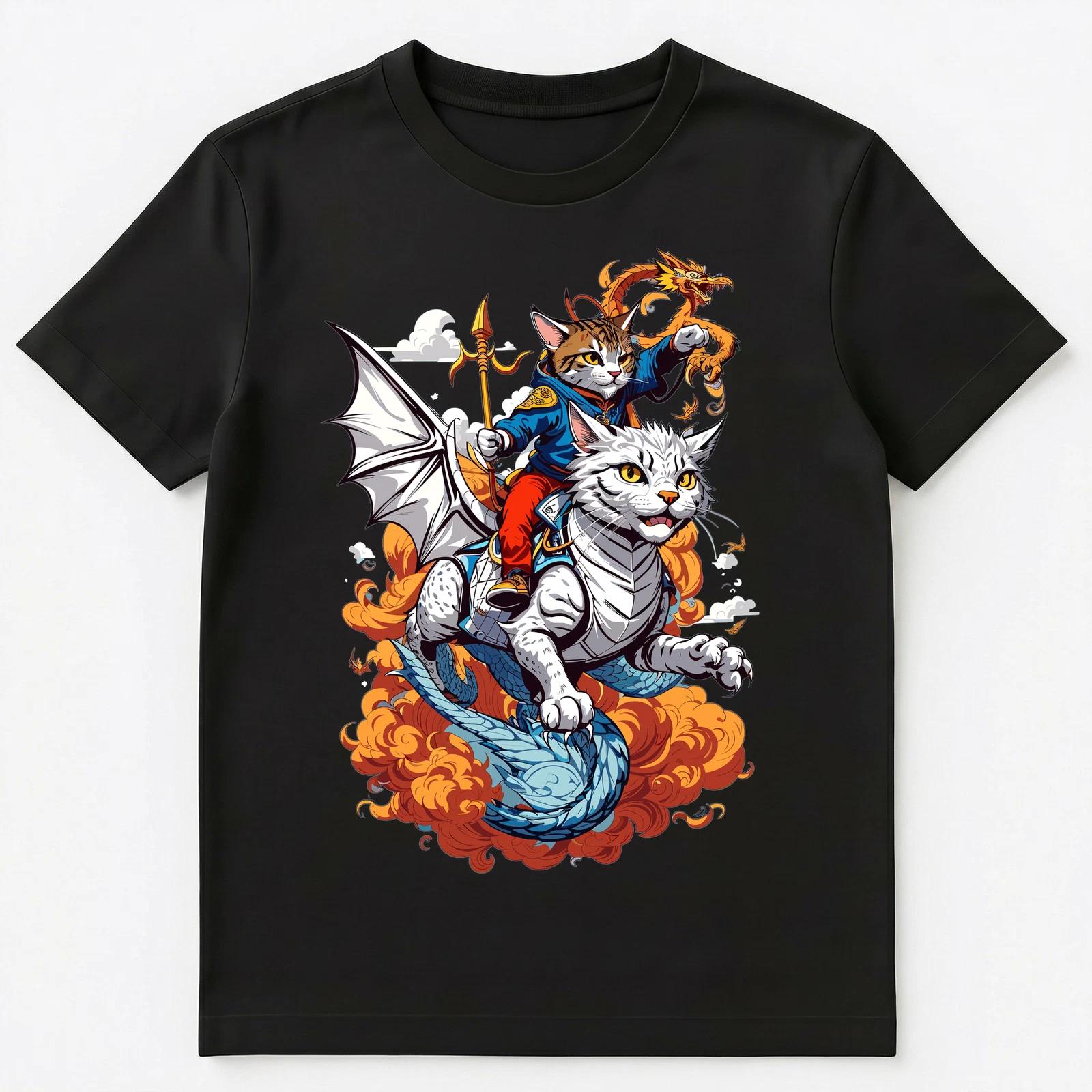 Cat Riding A Dragon Cat Into Battle Graphic Unisex T-Shirt L