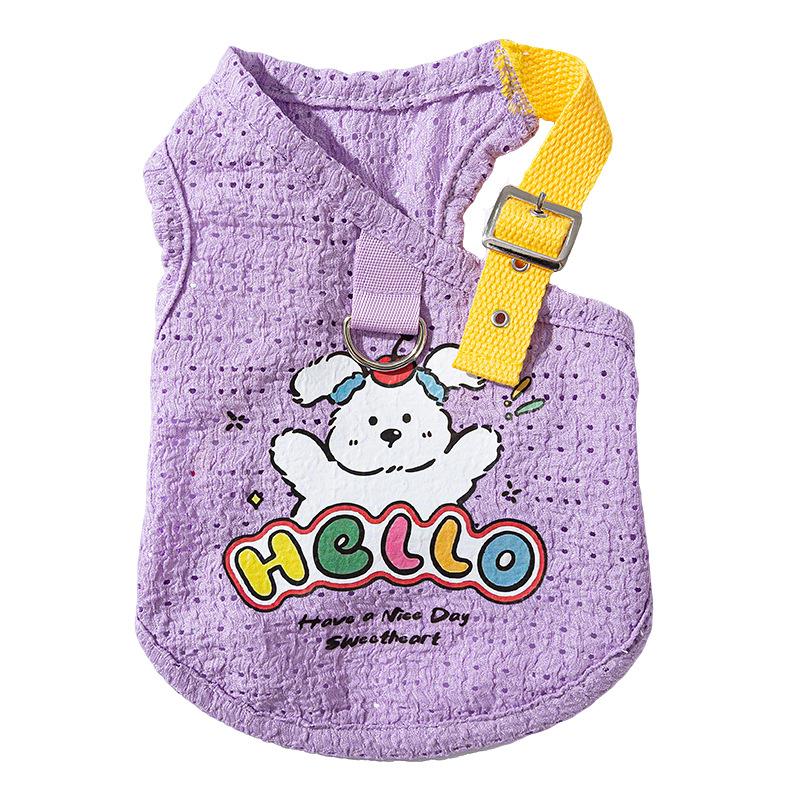 Pet Hollow Strap Printed Traction Cat Vest Spring and Summer Breathable and Cool Suspender Blue Cat Pet Cat Clothes