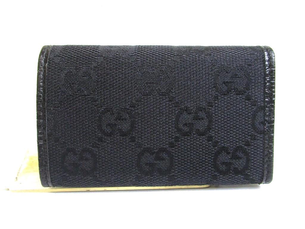 Authentic GUCCI GG Black Canvas and Leather 6 Pics Key Chain #a768 Refurbished