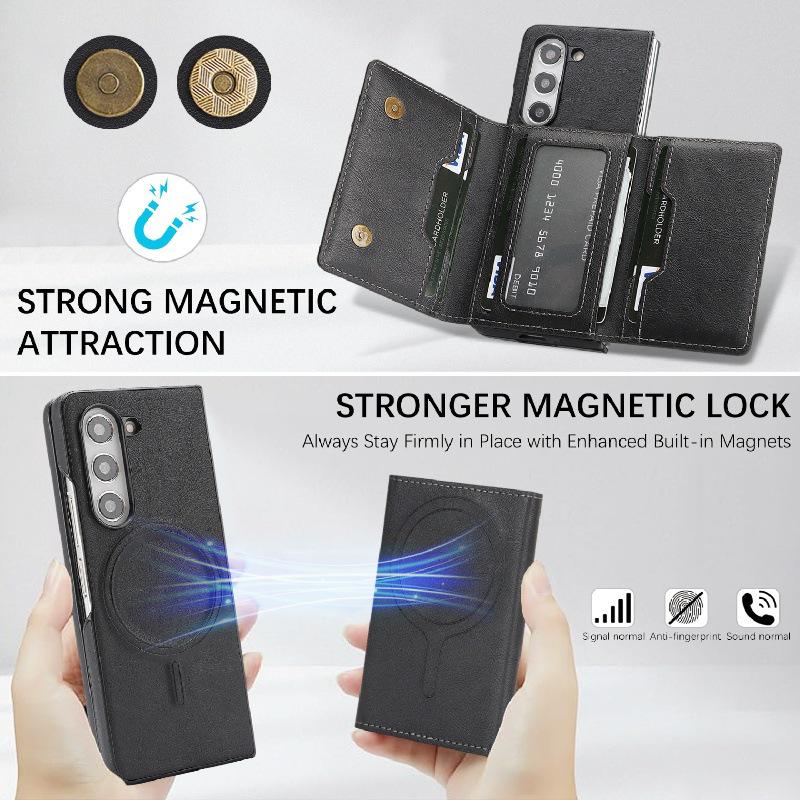 Samsung Z Fold7 Magnetické kožené pouzdro-peněženka s bezdrátovým nabíjením a sametovým vnitřkem