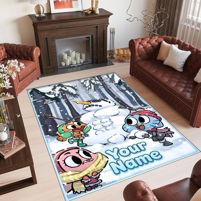 Personalized Crystal Velvet Carpet Custom Name Text,Amazing World of Gumball Anti Slip Area Rug For Home Decoration