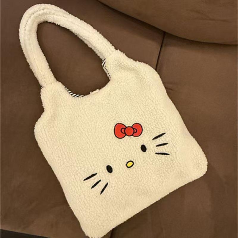 

Sanrio 2026 Cute Hello Kitty Sherpa Patchwork Large Capacity Women S Shoulder Bag Versatile Handbag For Daily Use