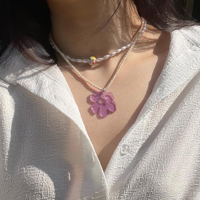 Sweet Irregular Flower Pendant Necklace Party Jewelry Fashion Statement Choker Fashion Simple Cord Collar Necklace