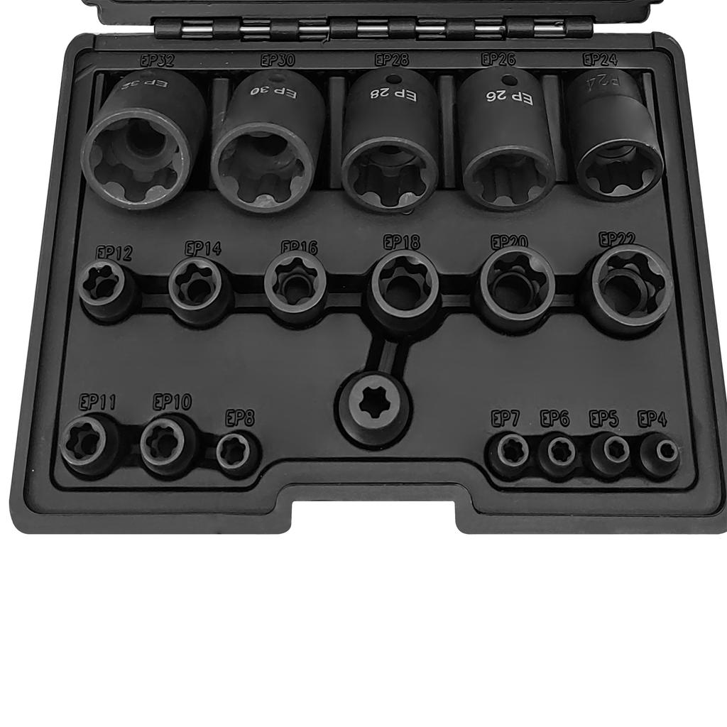 EP Socket Sets 19 PCS CR V 1 4in 3 8in 1 2in Drive Female External Torx Star Socket Set EP4 EP32
