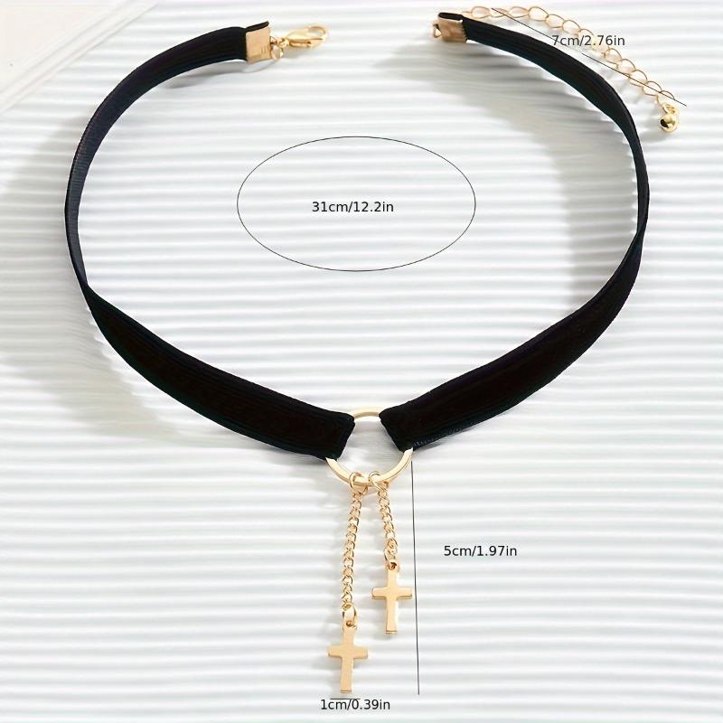 Vintage Elegant Circle Tassel Cross Choker Necklace жёлтый