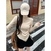 Real Shot Spice Girl Drawstring Waist Hem Long-sleeved T-shirt Women's Season Slim Korean Version Semi-turtleneck