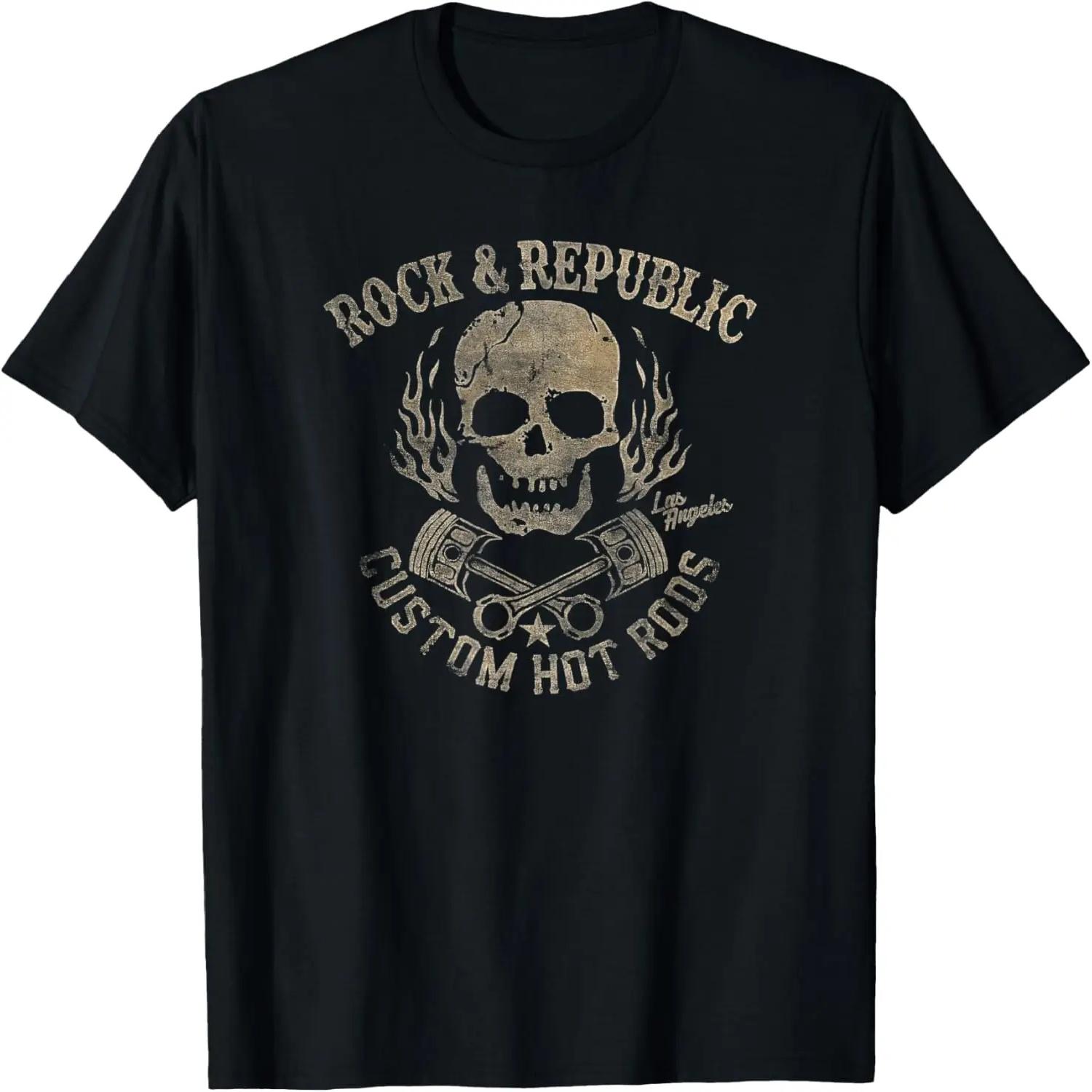 Trendy Rock And Republic Skull And Pistons Logo T-Shirt XXXXXL чёрный