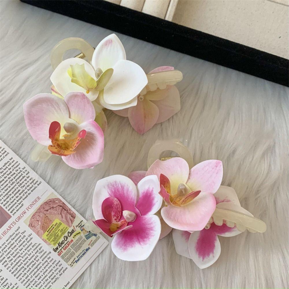 Cloth Orchid Hair Clip Butterfly Orchid Large Shark Clip Creative Flower Hair Claw  Female