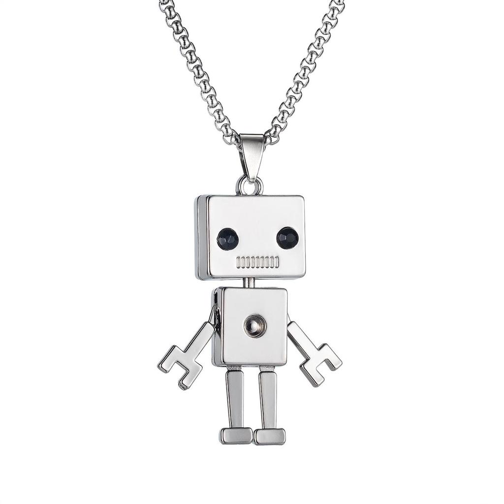 Sway Movable Robot Pendant Necklace Stainless Steel Goth Clavicle Chain Necklaces Jewelry Gift