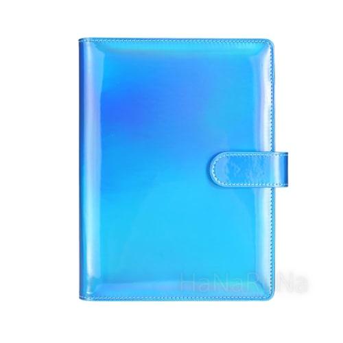HaNaRuNa A5 6-Ring Macaron Binder, Card Case, File, Metallic Pastel Rainbow Korean Puzzle Pattern (Metal Sky Blue)