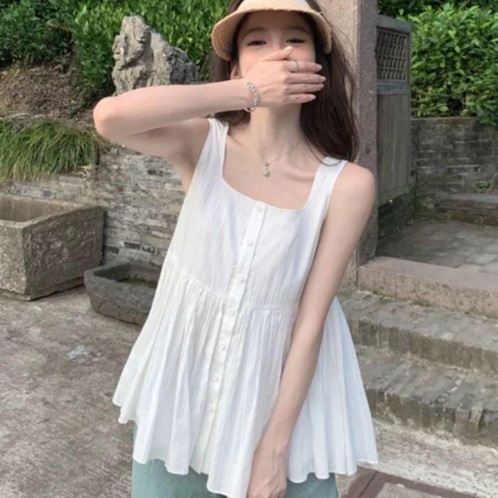 2026 Summer Slimming Pleated Sleeveless Camisole for Feminine Commute