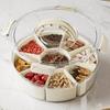 Round Snack Tray with Lid and Handle-Portable 9/6 Ccells Food Storage Box with 360 ° Swivel and Clear Window Cover for Travel