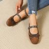 Suede Bowknot Mary Jane Shoes Women Rivet Belt Buckle Shallow Comfort Single Shoes Female Round Toe Flats Shoes Wome