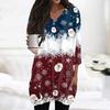 Womens Tops V-neck 3/4 Sleeve Blouses Casual Mid-length Shirts Fashion Christmas Print Tunic Tops With Pockets