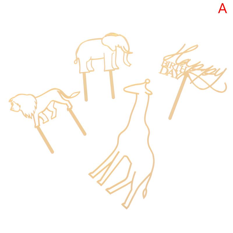 4Pcs  Animal Theme Happy Birthday Acrylic Wood Cake Topper Giraffe Cake Toppers