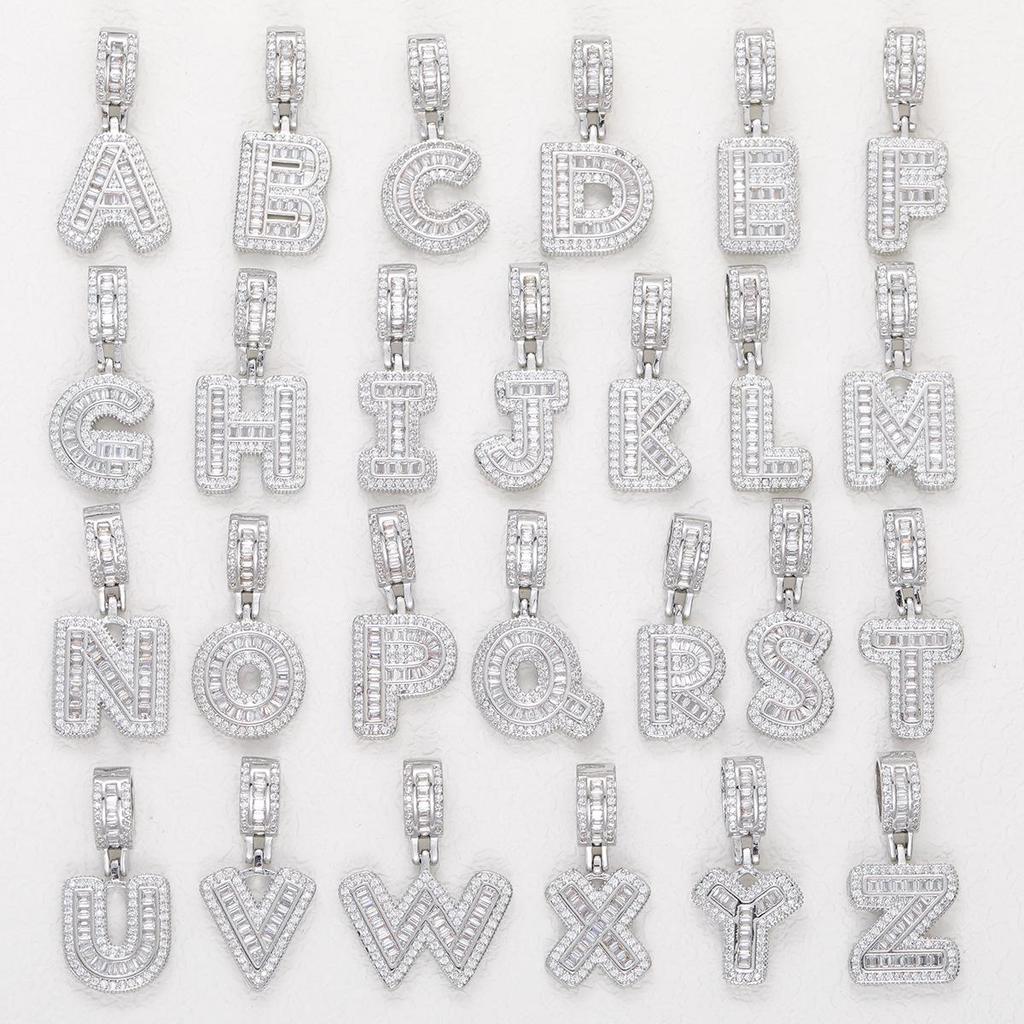 European & American Rock Candy Zircon Hip Hop Necklace with English Letter Pendant for Men