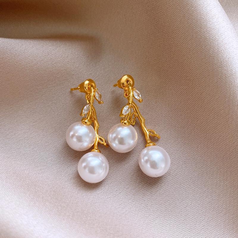 Silver Needle Zircon Pearl Tassel Earrings - Elegant Retro Design for Women