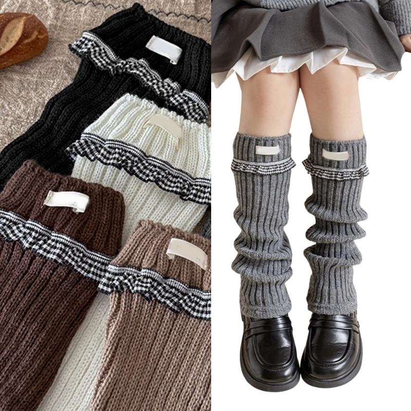Elastic Sweet Style Leg Sleeves Warm Calf Length Socks For Girls Ruffled Design Fashionable Winter Accessories