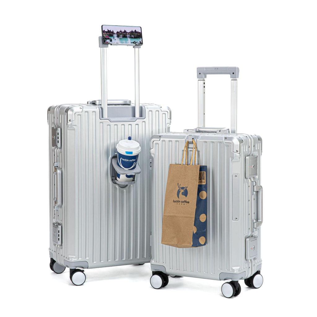 24" Aluminum Frame Luggage: Silent Zipper Trolley with Combination Lock, Universal Wheels, Wear-Resistant