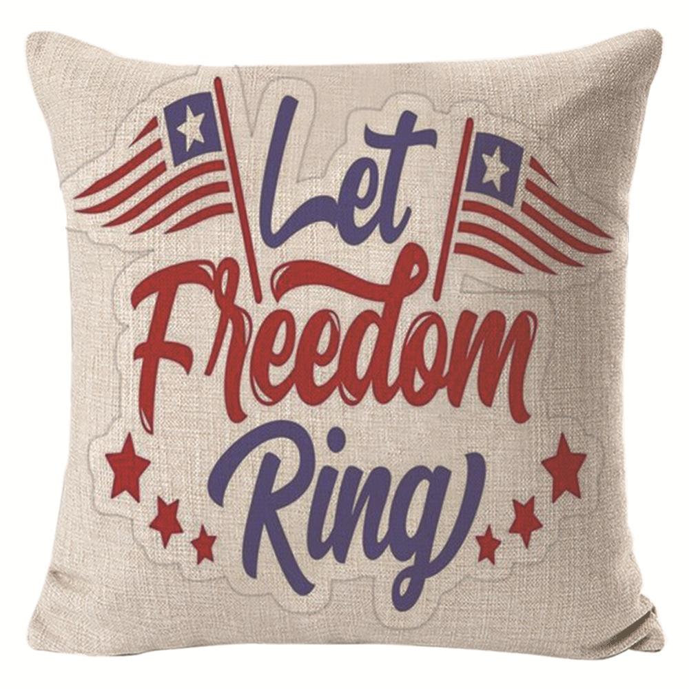 New American Independence Day Pillow Stars and Stripes Cushion Pillow Cover Festive Red and Blue Printed Letters One Piece