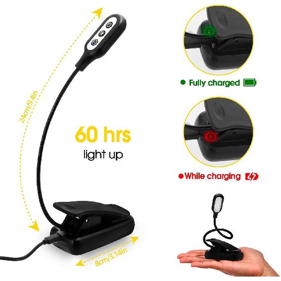 2022 New Style Portable USB Rechargeable LED Reading Light Amber Color Brightness Adjustable Clip-On Book Lights