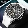 Orologio Meccanico Automatico Sportivo MEGIR per Uomo Orologio da Polso alla Moda con Cassa in Acciaio Inossidabile e Cinturino Bianco in Silicone Quadrante Scheletrato