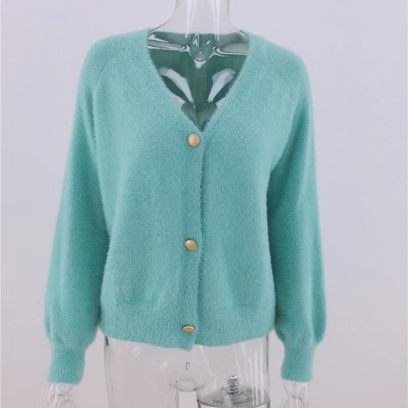 

IHUASU Женский осенне-зимний модный кардиган свободного кроя с пуговицами и V-образным вырезом, внешний трикотажный свитер XL робин яйцо синий