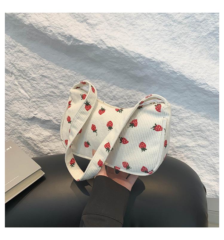 2024 Autumn Strawberry Print College Style Minimalist Tote Bag