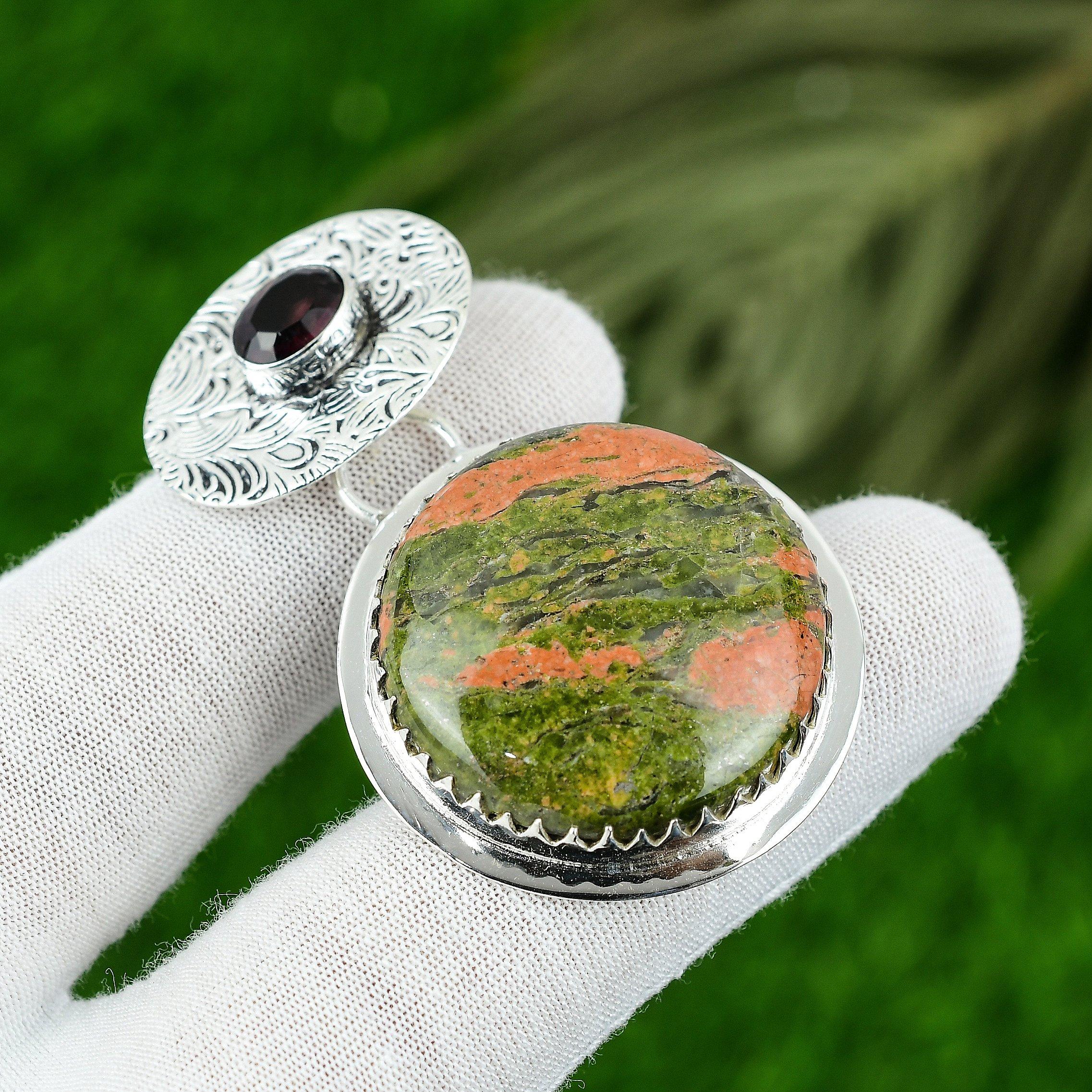 

Natural Unakite Gemstone Indian Jewelry 925 Sterling Silver Pendant For Girls