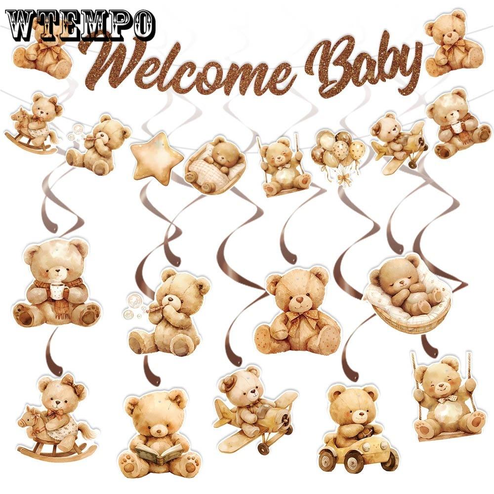 Little Bear Baby Welcome Party Decorative Banner Little Bear Spiral Baby Shower Decorative Flag Set