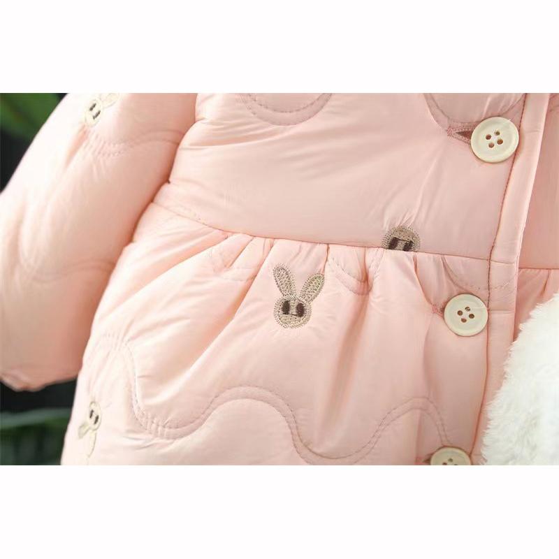 Winter Cartoon Rabbit Long Sleeved Baby Girl Coat Pink Thick Warm Children's