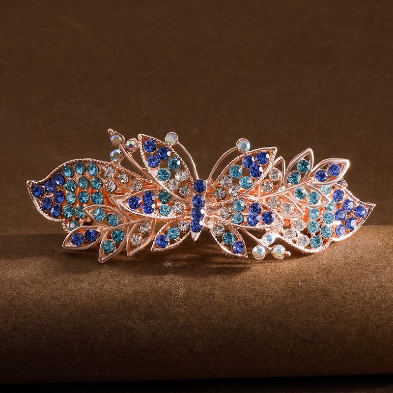 Clip de Primavera de Circonita Blanca Flor de Pedrería Brillante Clip Superior Clip Horizontal Elegante Adorno para el Cabello de Moda para Madres