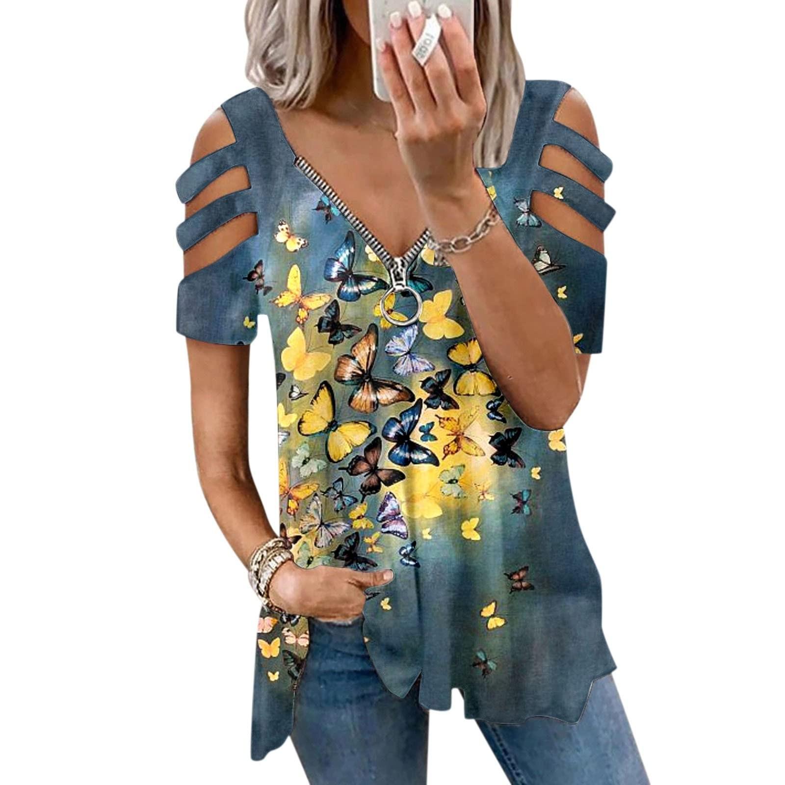 

Женская модная повседневная футболка с принтом на молнии и коротким рукавом, топы, блузка M жёлтый