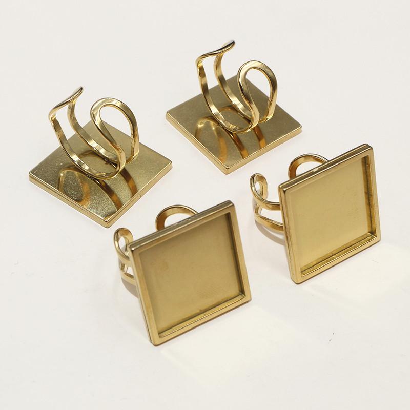 5pcs/Lot Square Rectangle Stainless Steel Thick Adjustable Ring Settings Blank Base Cabochon DIY Findings
