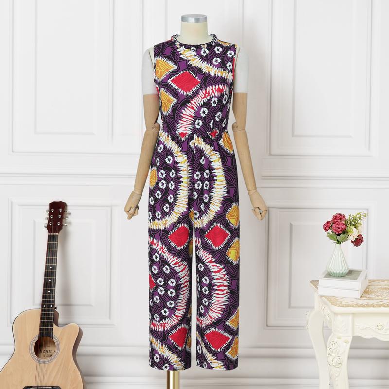 VONDA Women O Neck Sleeveless Hawaiian Print Casual Beach Holiday Long Jumpsuits Rompers