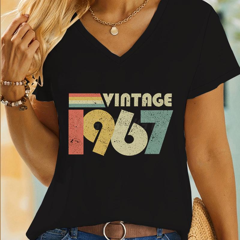 Women 60th Birthday Essential Classic Tops Vintage 1960 To 1969 Graphic T Shirts Short Sleeve Vneck 60 Years Old TShirt Tops