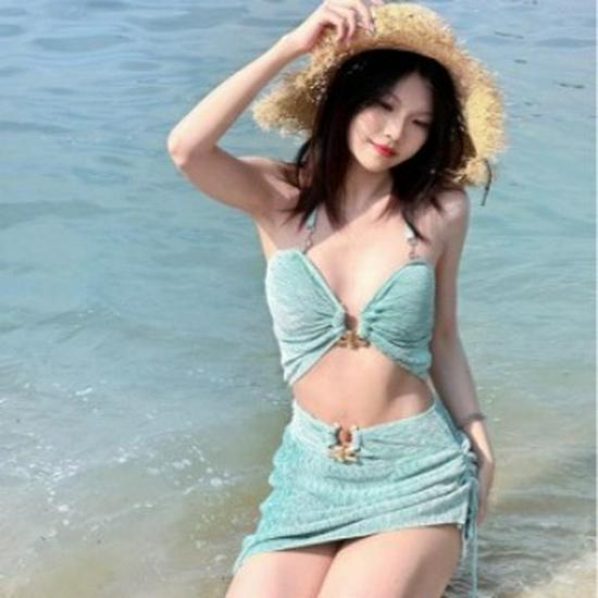 

2024 Женский Сексуальный Синий Раздельный Купальник-Тройка с Эффектом Отбеливания XL синий